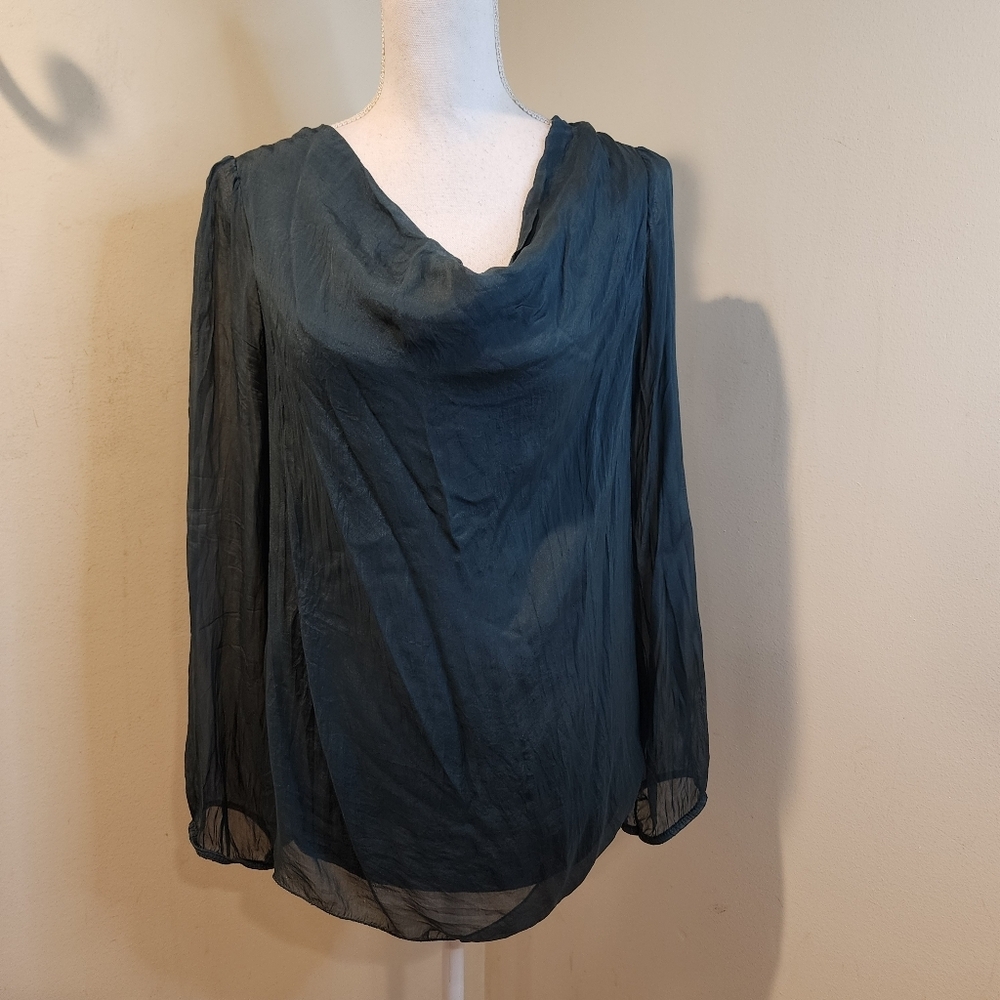 Carla Conti Madebin Itaky  Elegant Teal Long Sleeve Silk  Blouse S